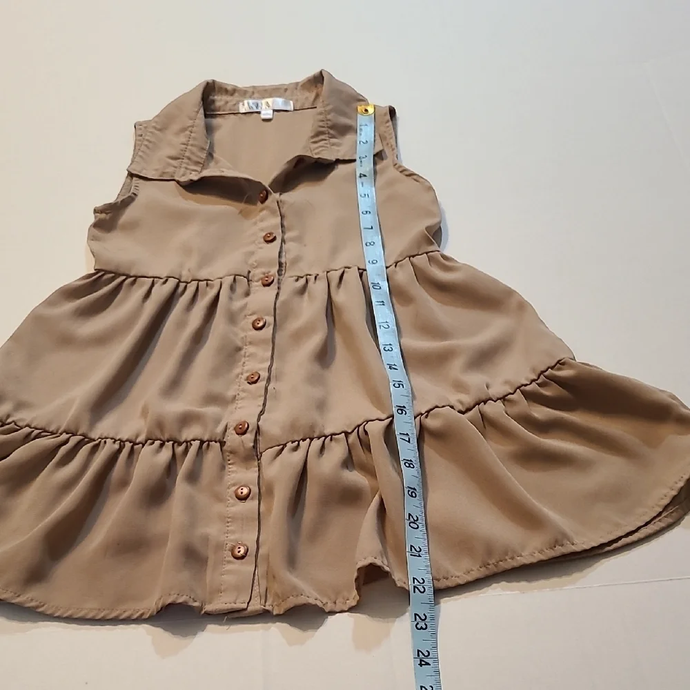 Stella Tweed Girls Tan Chic Cute Sleeveless Tiered Sundress Small EUC Button Up - Picture 8 of 10